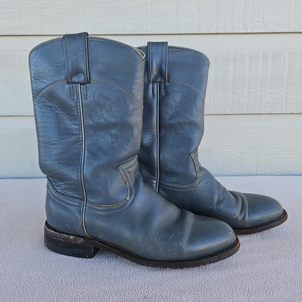 Pecos Bill Grey Gray Leather Western Boot Women Size 5B Cowgirl Almond Toe